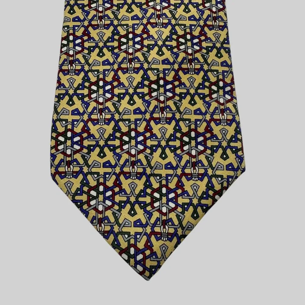 Christian Dior Monsieur Men's Silk Tie 58 x 3.75 Geometric 80's Yellow Blue Red